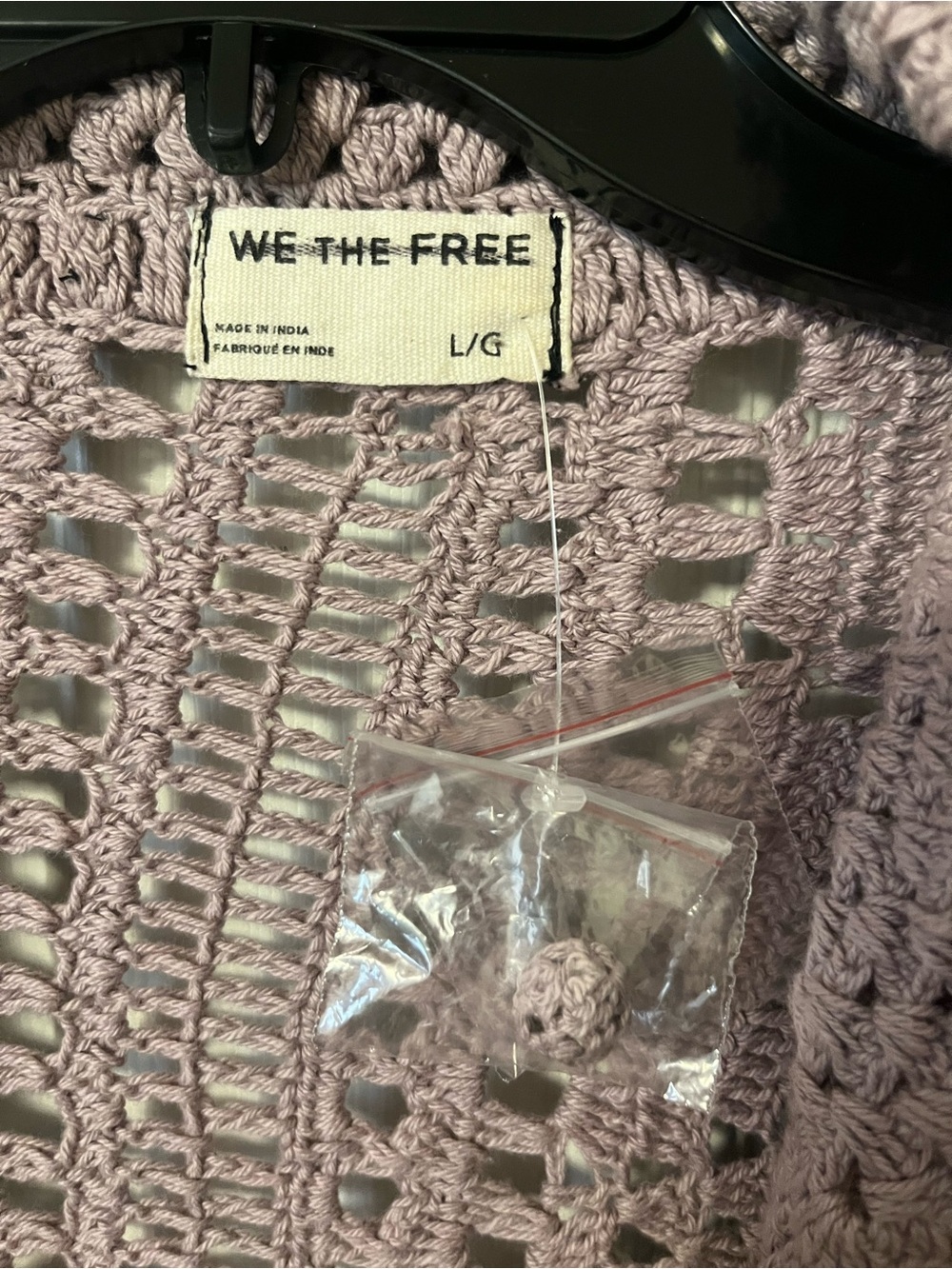 Free People/ We The Free Lavender Crochet V‑Neck Button Cardigan Size Large - Picture 6 of 6